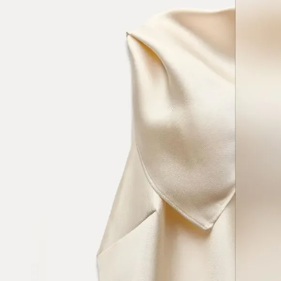 zara beige satin dress Garnier Silk Satin Dress in Beige